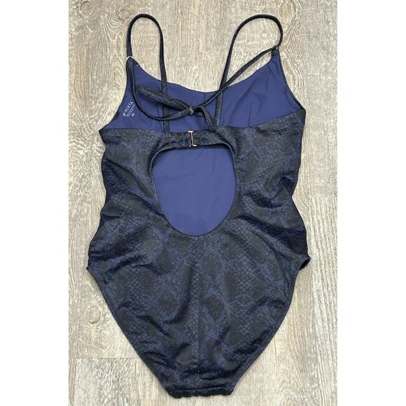 Athleta Swim Skinny Strap One Piece Swimsuit Sz XS Animal Print Black Blue - Picture 10 of 11